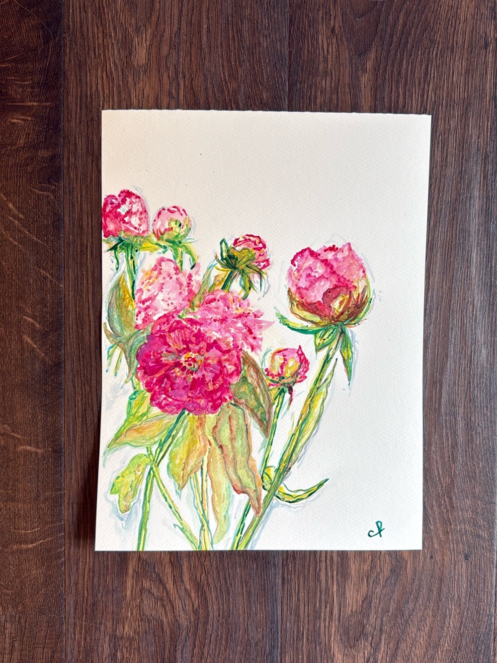 Original Art - Pink Peony Botanical Watercolor